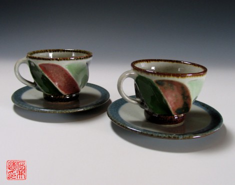 Yonsai Mentori Tea Cup Set by Kawai Tōru: click to enlarge