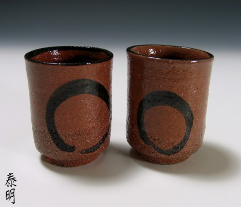 É Garatsu Green Tea Cup Set by Wada Hiroaki: click to enlarge