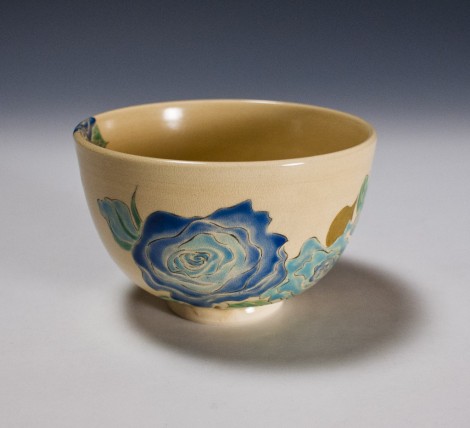 Aobara Tea Ceremony Bowl by Wada Tōzan: click to enlarge